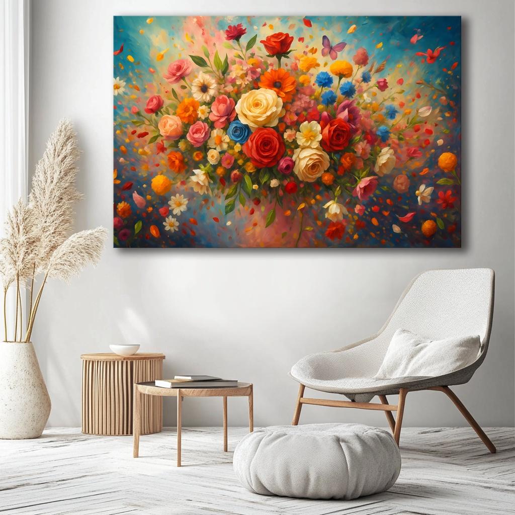 Buntes Blumen Leinwandbild 120x80 cm mit Rahmen – Ansicht 3