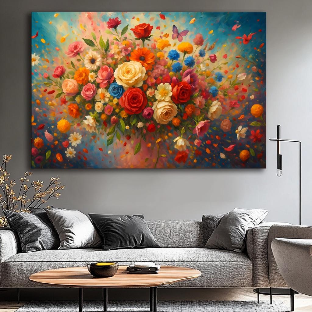 Buntes Blumen Leinwandbild 120x80 cm mit Rahmen – Ansicht 4