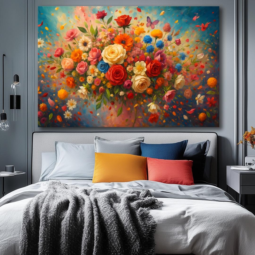 Buntes Blumen Leinwandbild 120x80 cm mit Rahmen – Ansicht 5