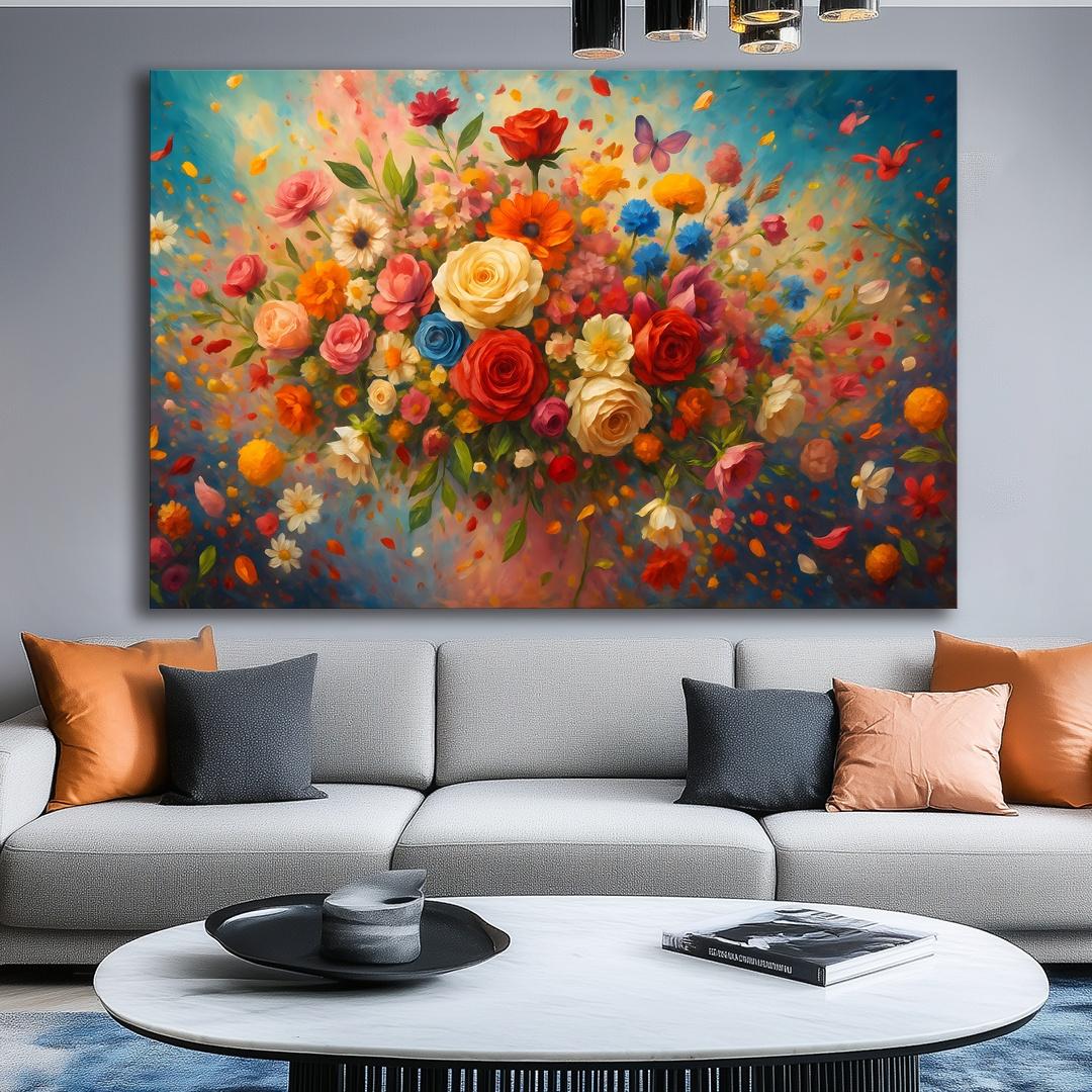 Buntes Blumen Leinwandbild 120x80 cm mit Rahmen – Ansicht 6