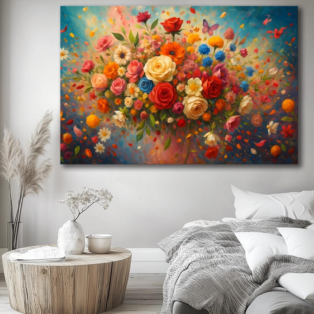 Buntes Blumen Leinwandbild 120x80 cm mit Rahmen – Ansicht 7