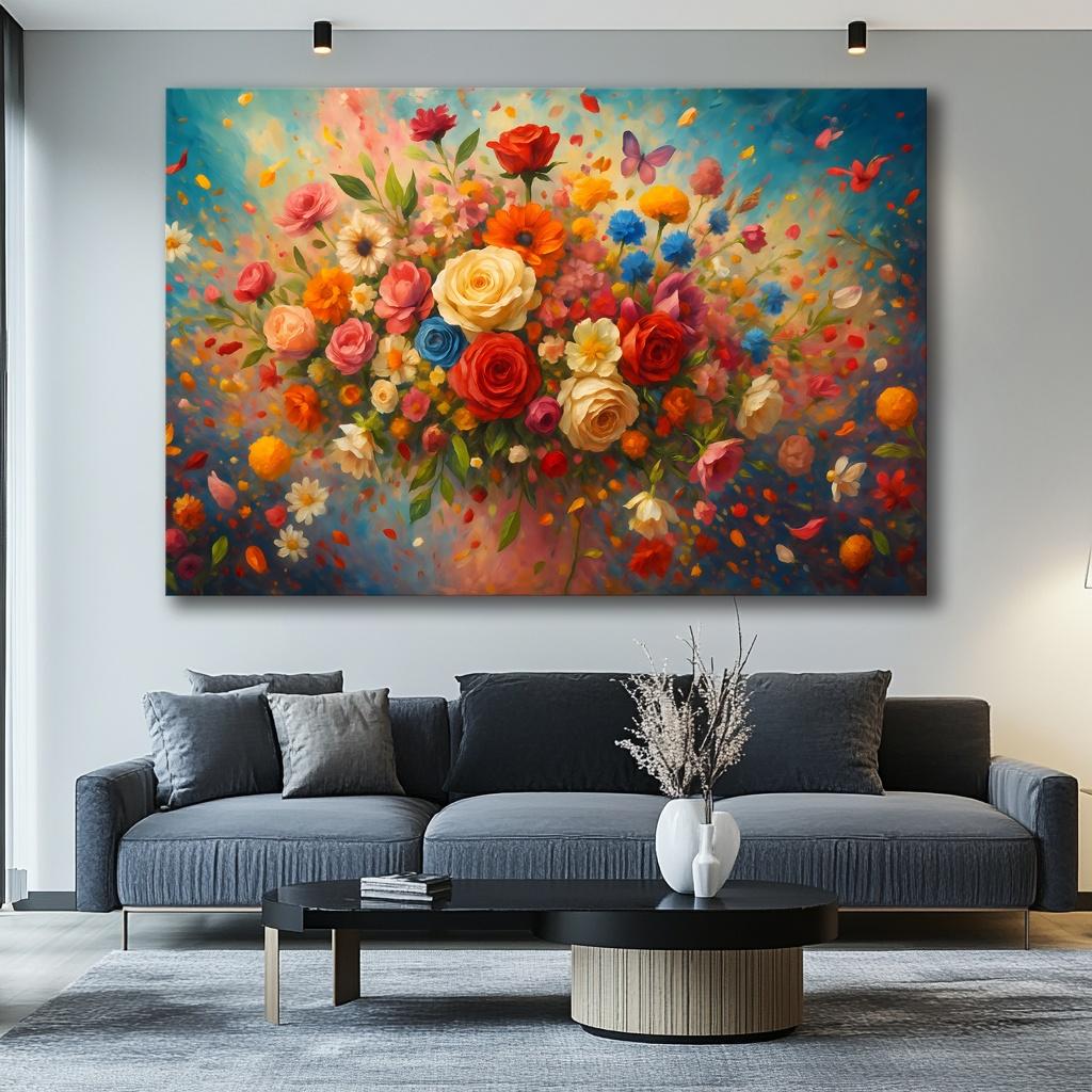 Buntes Blumen Leinwandbild 120x80 cm mit Rahmen – Ansicht 8