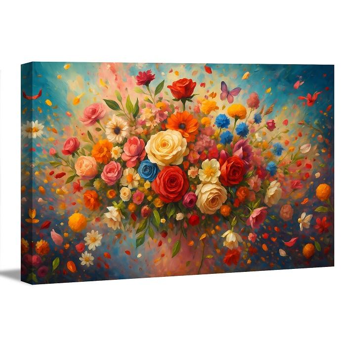 Buntes Blumen Leinwandbild 120x80 cm mit Rahmen – Ansicht 9