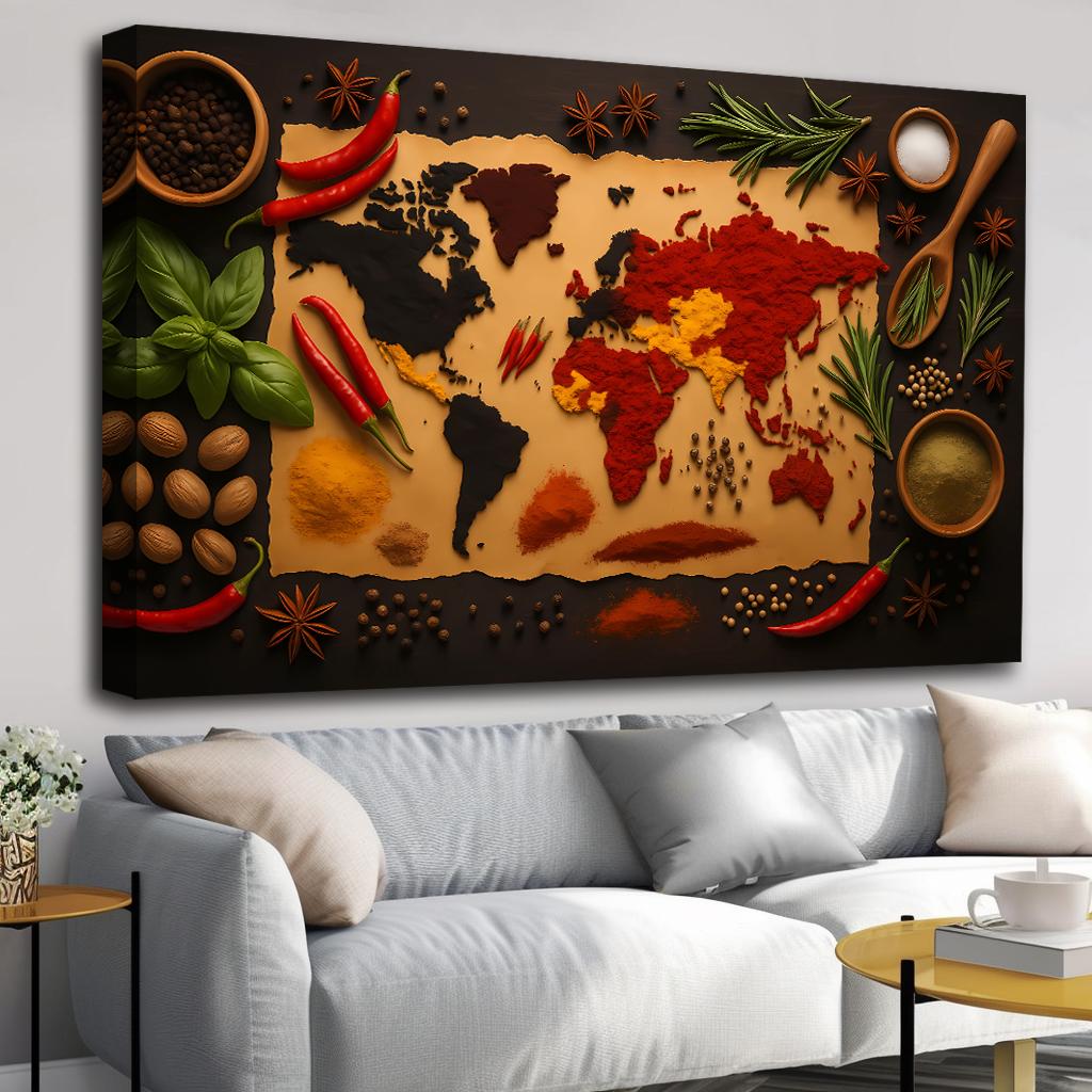 Leinwandbild Gewürz Weltkarte – bunte Spicy Map 120 x 80 cm – Ansicht 2