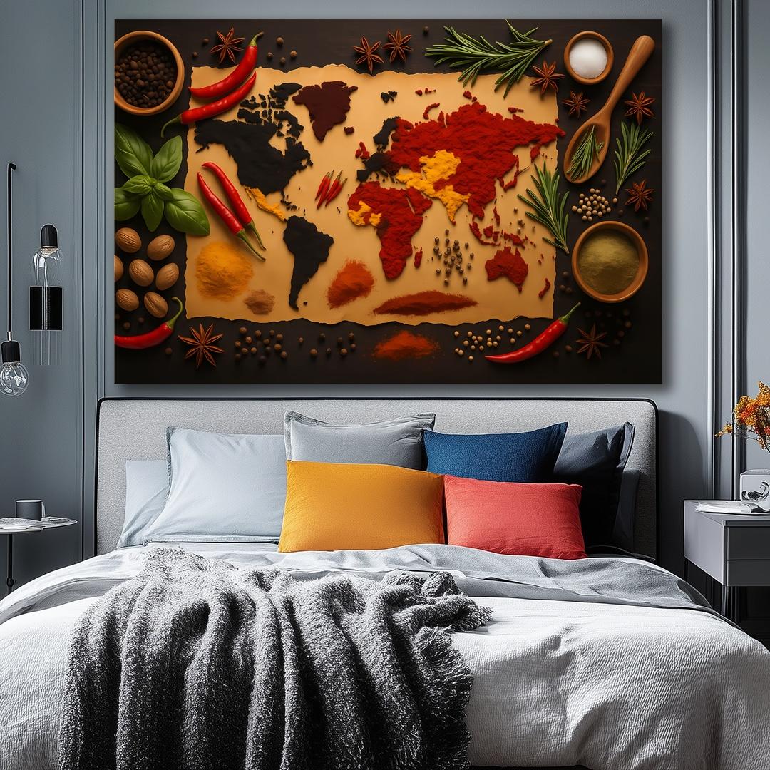 Leinwandbild Gewürz Weltkarte – bunte Spicy Map 120 x 80 cm – Ansicht 4