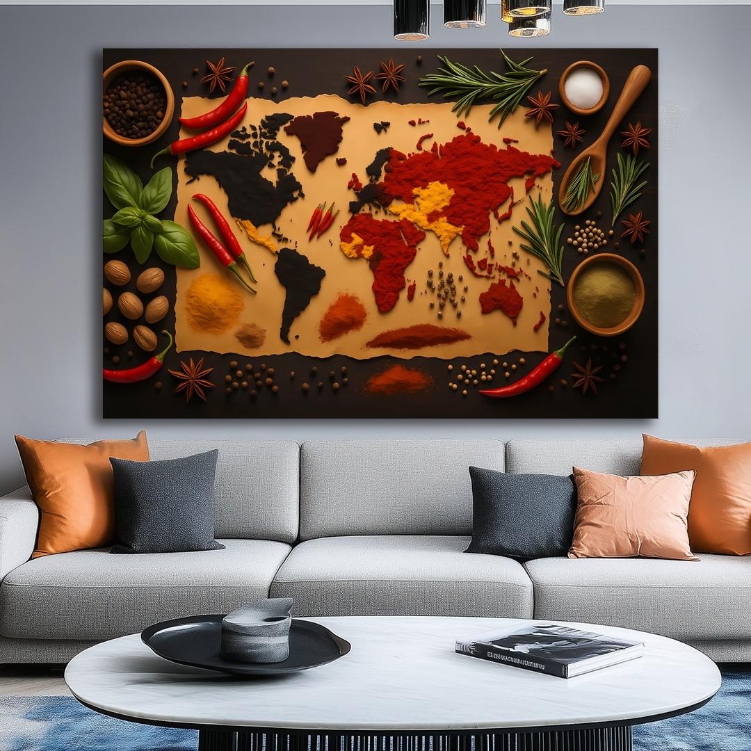 Leinwandbild Gewürz Weltkarte – bunte Spicy Map 120 x 80 cm – Ansicht 5