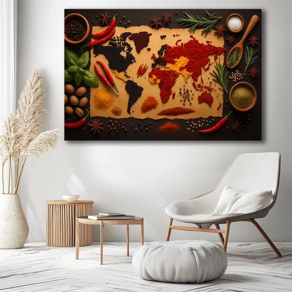 Leinwandbild Gewürz Weltkarte – bunte Spicy Map 120 x 80 cm – Ansicht 6