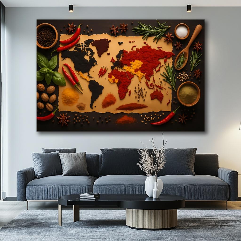 Leinwandbild Gewürz Weltkarte – bunte Spicy Map 120 x 80 cm – Ansicht 7