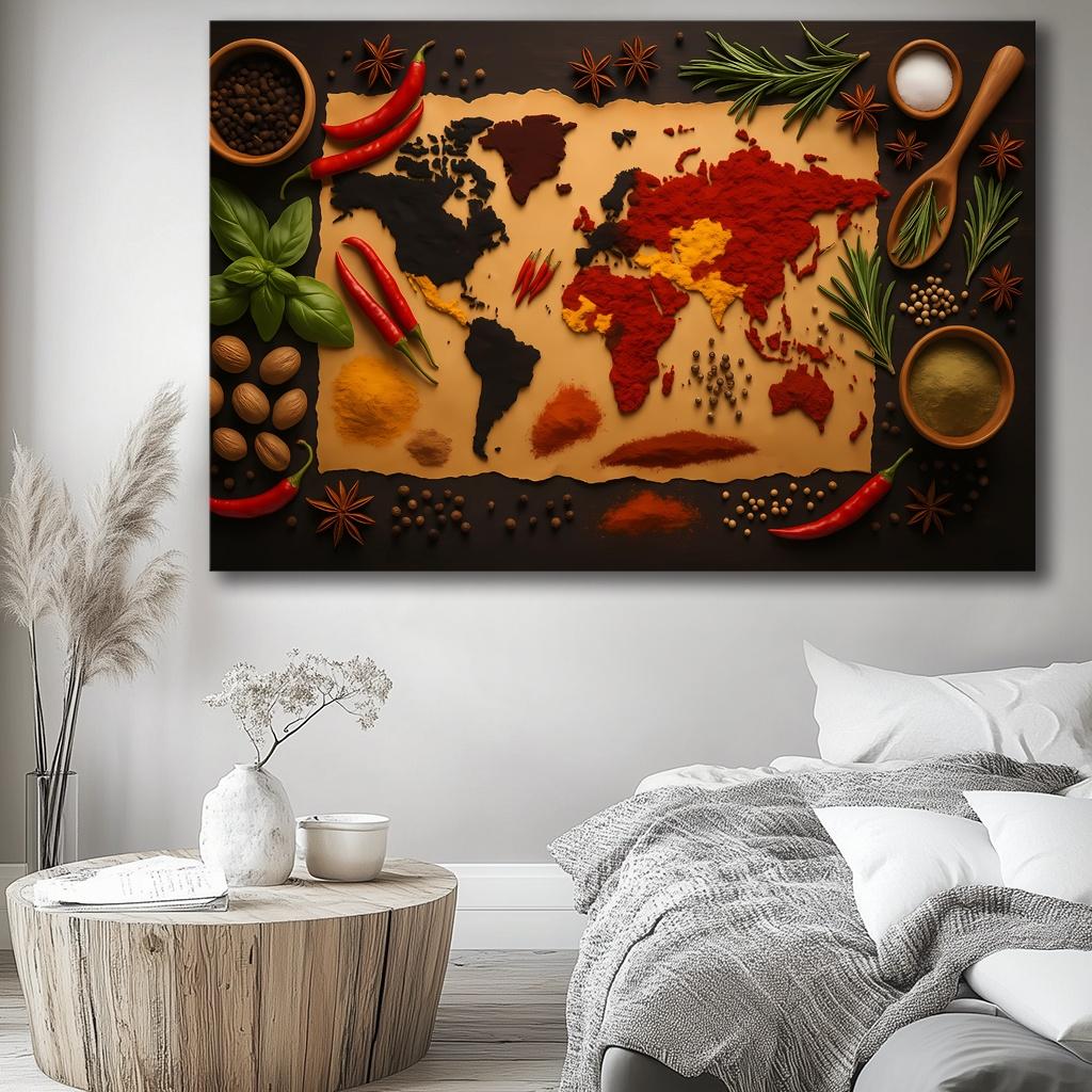 Leinwandbild Gewürz Weltkarte – bunte Spicy Map 120 x 80 cm – Ansicht 8