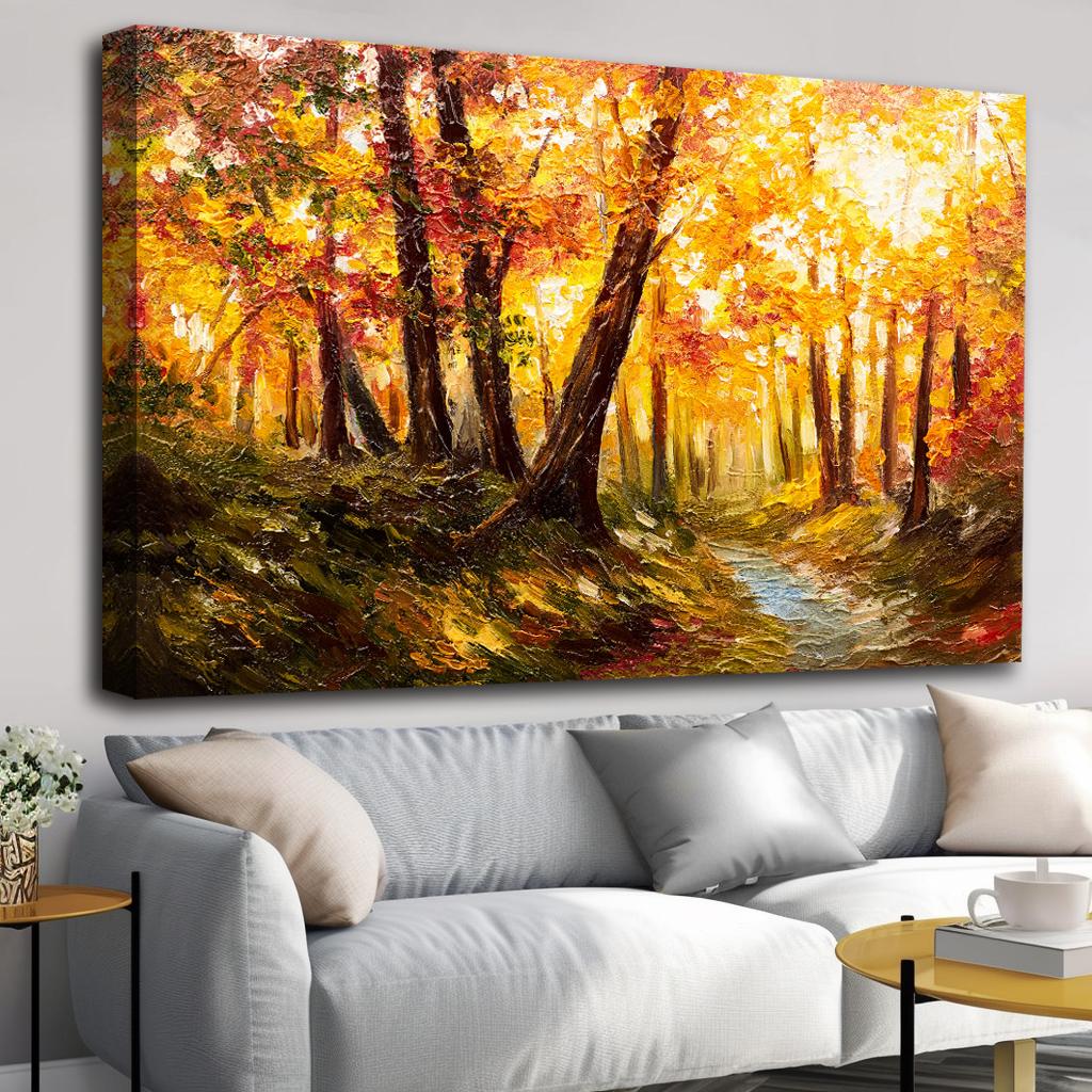 Herbstwald Leinwandbild 120 x 80 cm mit Echtholzrahmen – Ansicht 2