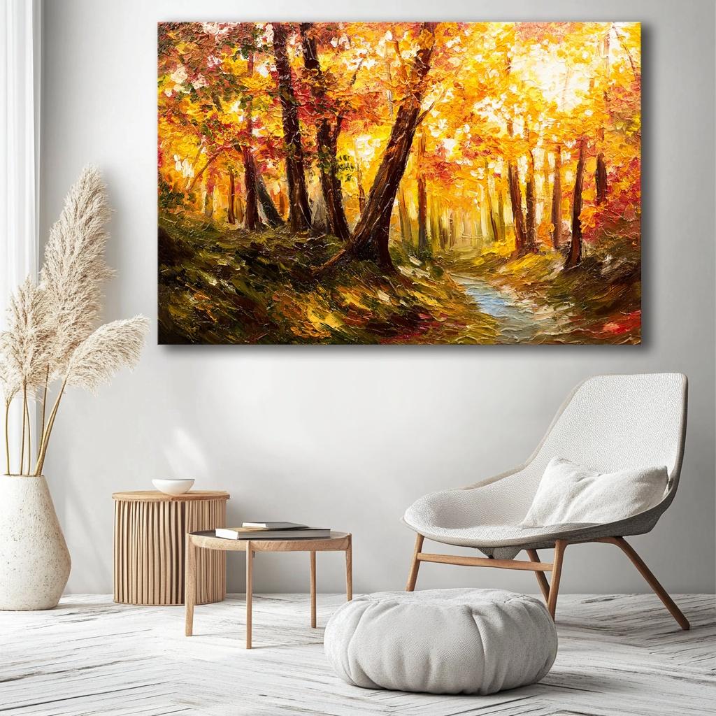 Herbstwald Leinwandbild 120 x 80 cm mit Echtholzrahmen – Ansicht 3