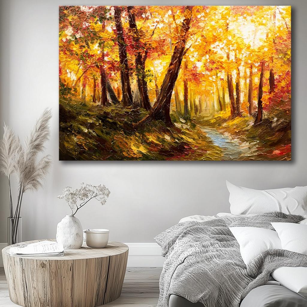 Herbstwald Leinwandbild 120 x 80 cm mit Echtholzrahmen – Ansicht 4