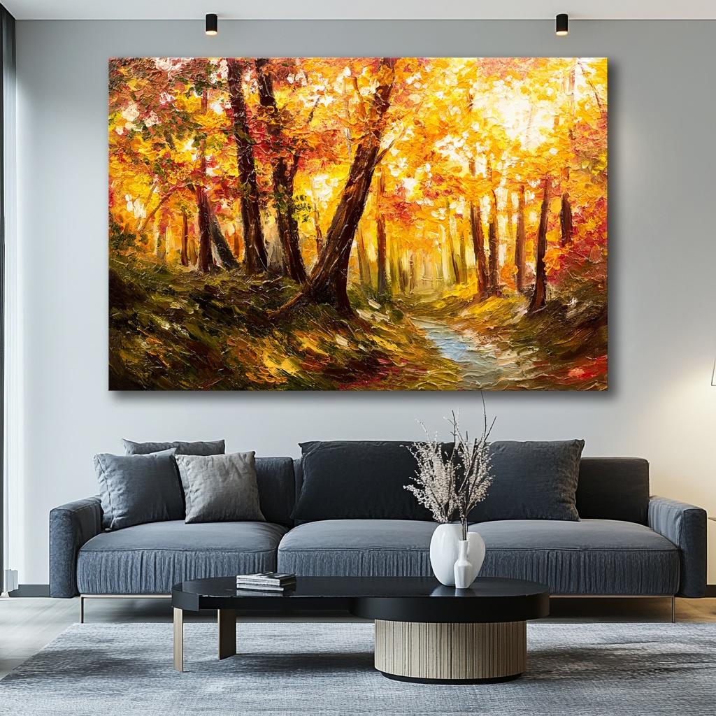 Herbstwald Leinwandbild 120 x 80 cm mit Echtholzrahmen – Ansicht 5
