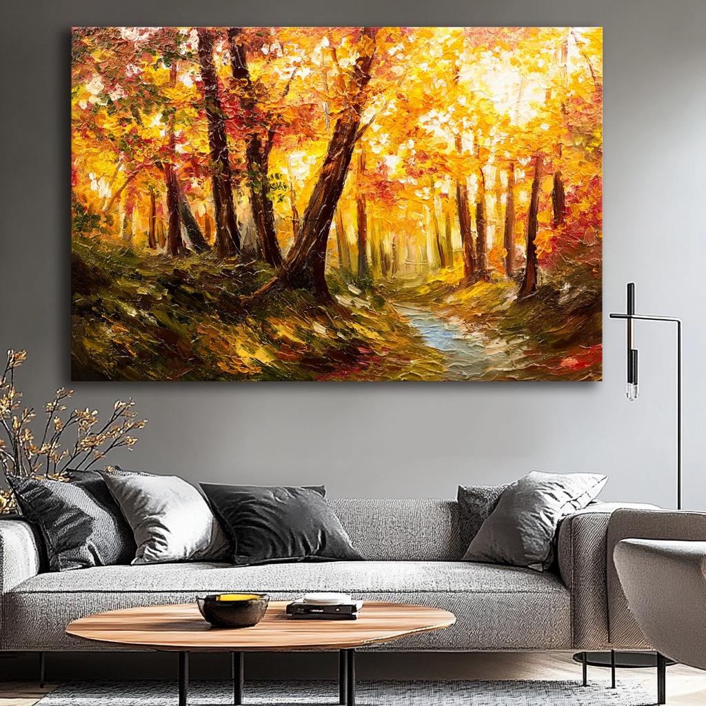 Herbstwald Leinwandbild 120 x 80 cm mit Echtholzrahmen – Ansicht 6