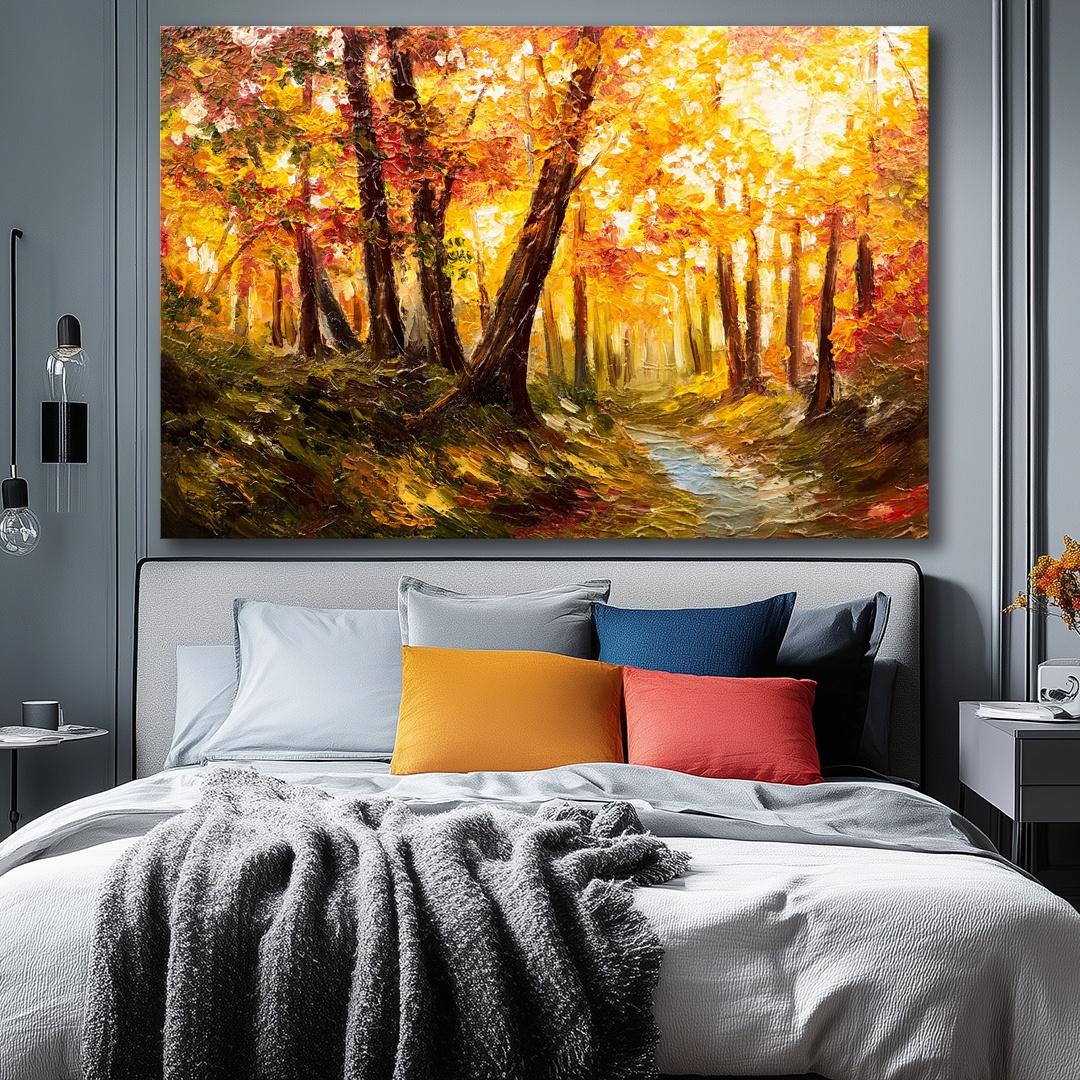 Herbstwald Leinwandbild 120 x 80 cm mit Echtholzrahmen – Ansicht 7