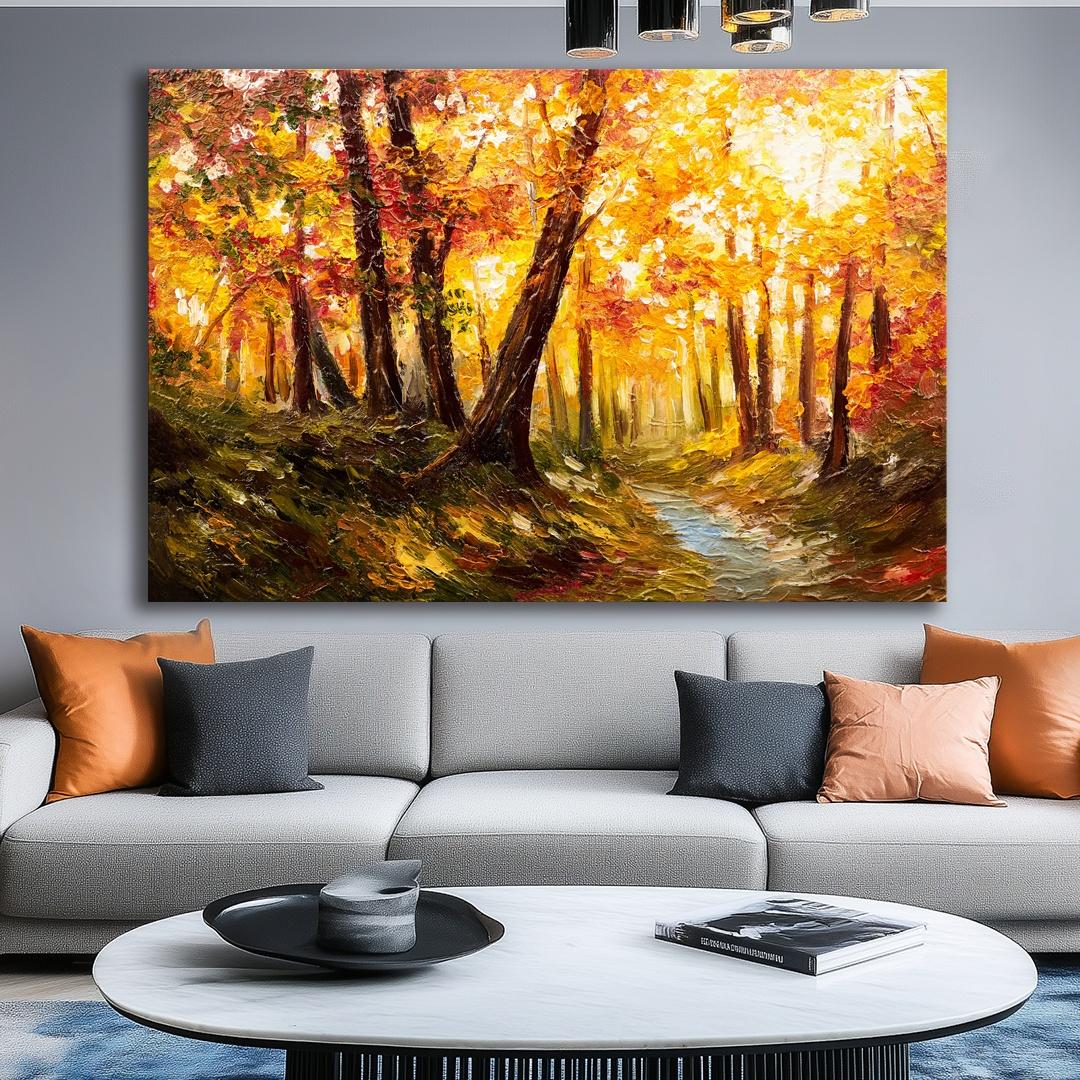 Herbstwald Leinwandbild 120 x 80 cm mit Echtholzrahmen – Ansicht 8