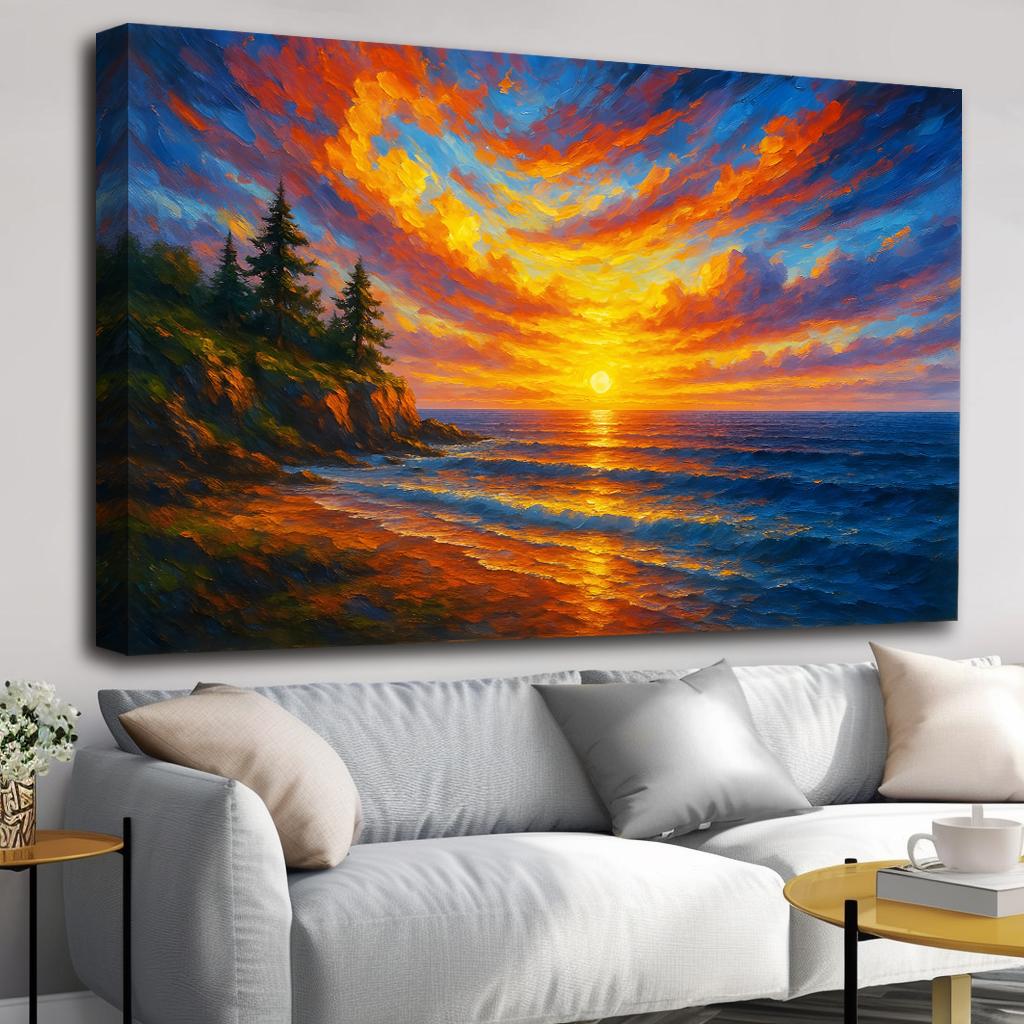 Leinwandbild Ozean Sunset – 120x80cm mit Echtholzrahmen – Ansicht 2