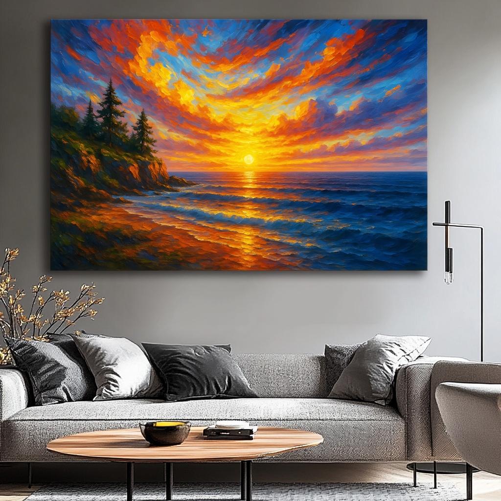 Leinwandbild Ozean Sunset – 120x80cm mit Echtholzrahmen – Ansicht 3