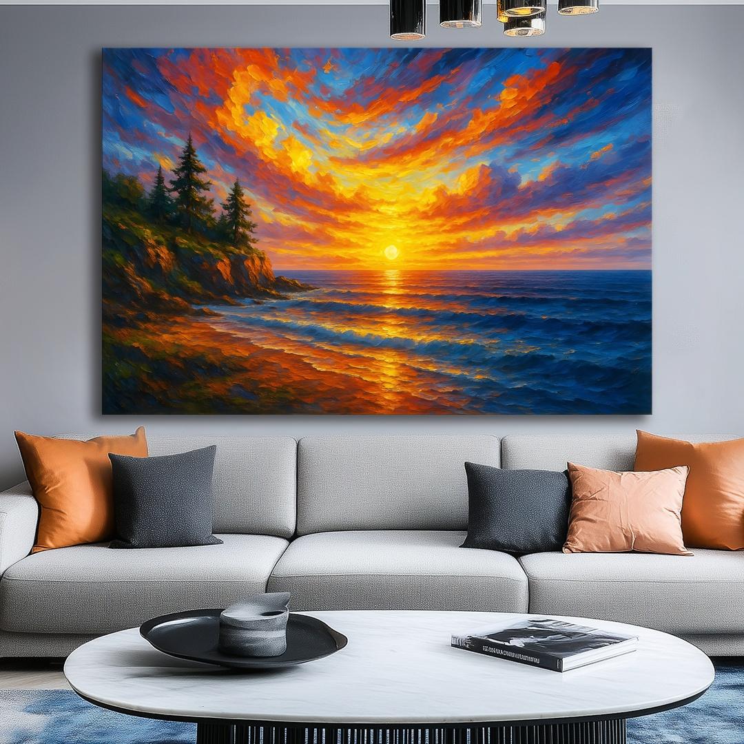Leinwandbild Ozean Sunset – 120x80cm mit Echtholzrahmen – Ansicht 5