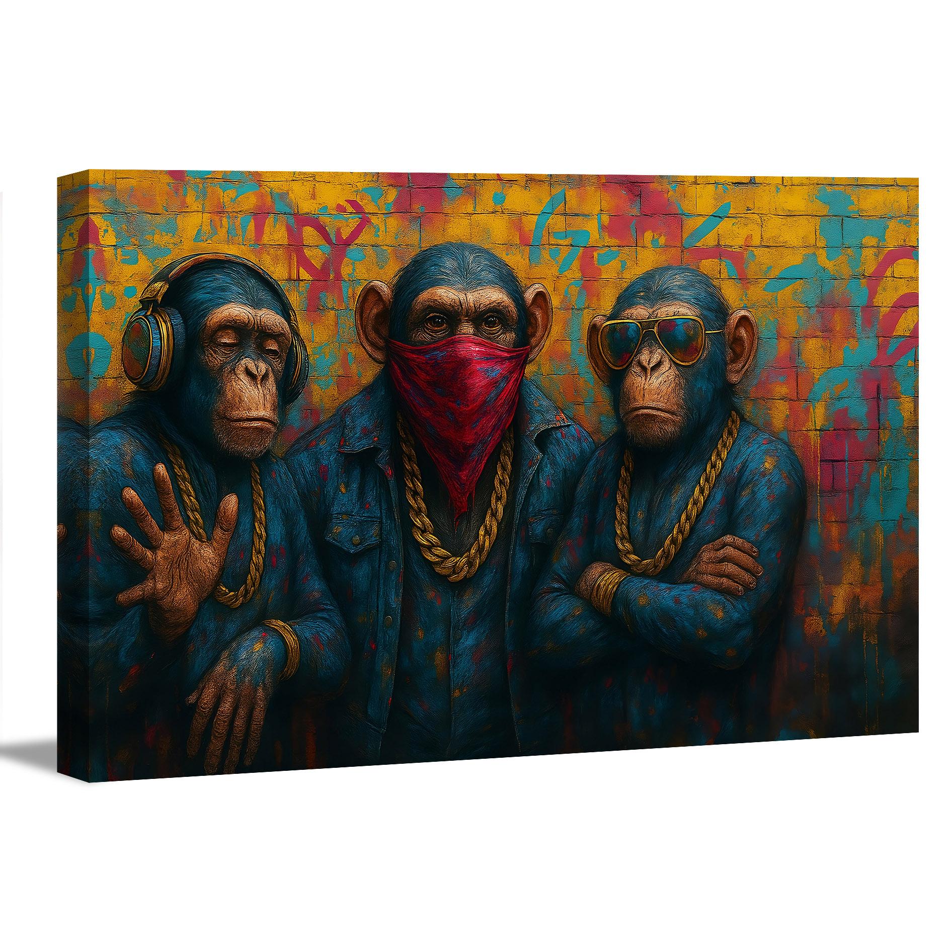 Cooles Affen Leinwandbild 120x80 cm - Street Art für Ihre Wand