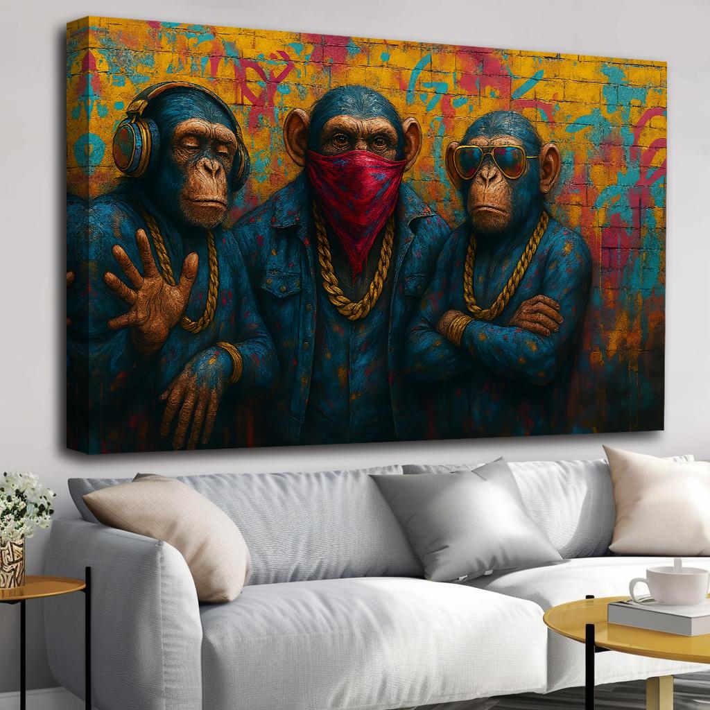 Cooles Affen Leinwandbild 120x80 cm - Street Art für Ihre Wand – Ansicht 2