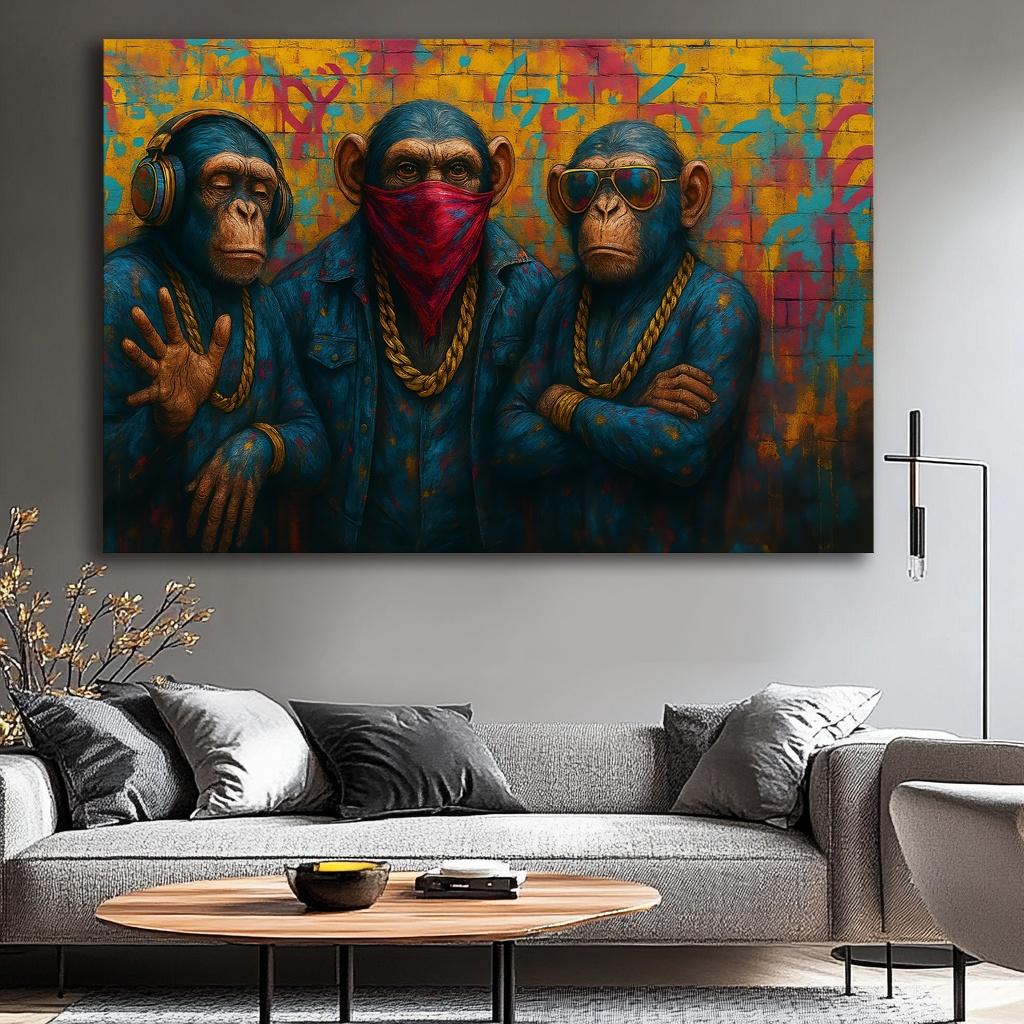 Cooles Affen Leinwandbild 120x80 cm - Street Art für Ihre Wand – Ansicht 3