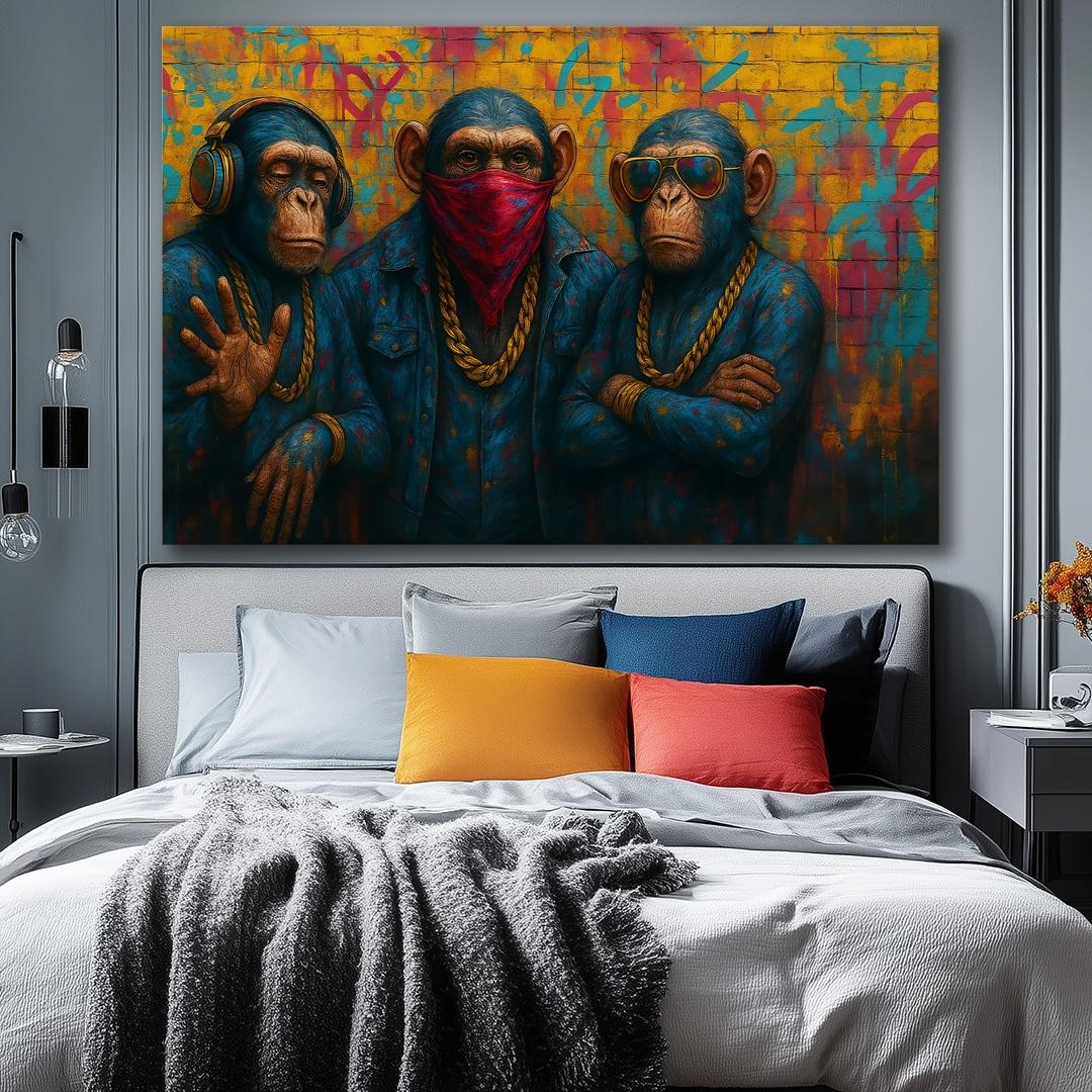 Cooles Affen Leinwandbild 120x80 cm - Street Art für Ihre Wand – Ansicht 4