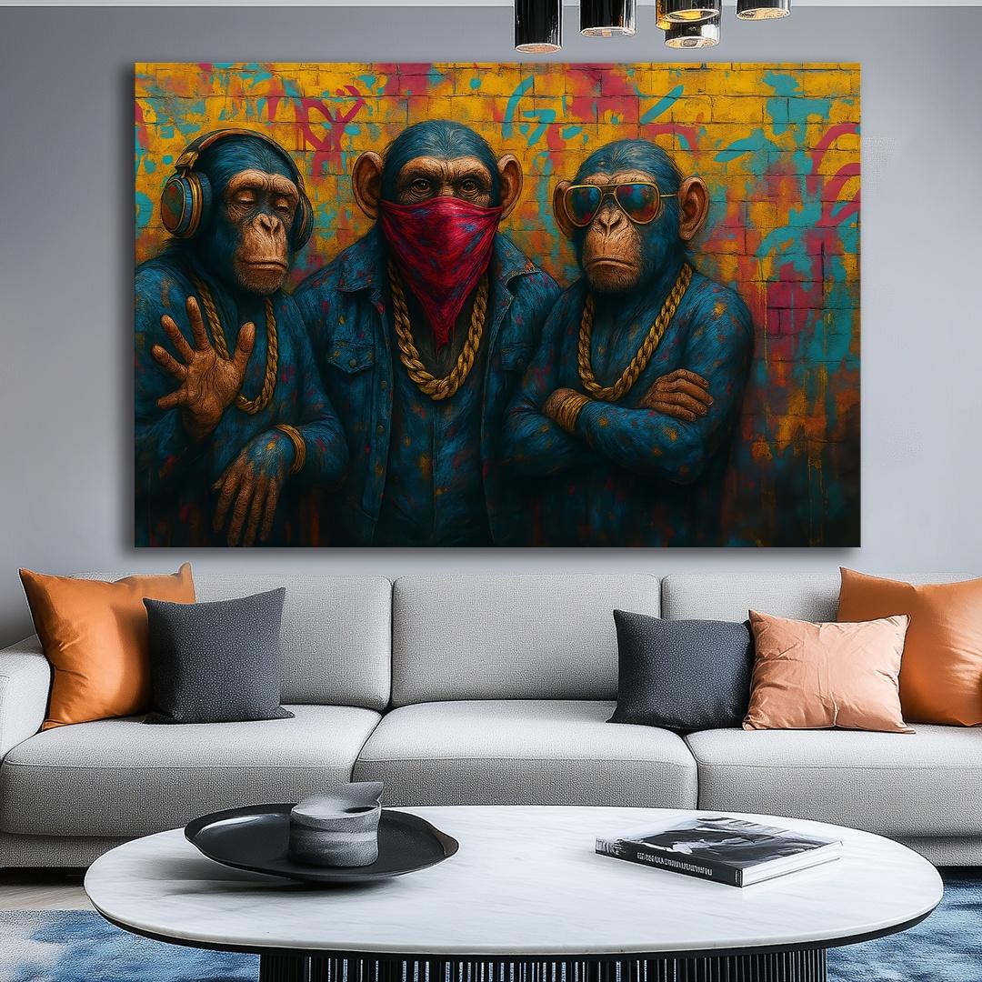 Cooles Affen Leinwandbild 120x80 cm - Street Art für Ihre Wand – Ansicht 5