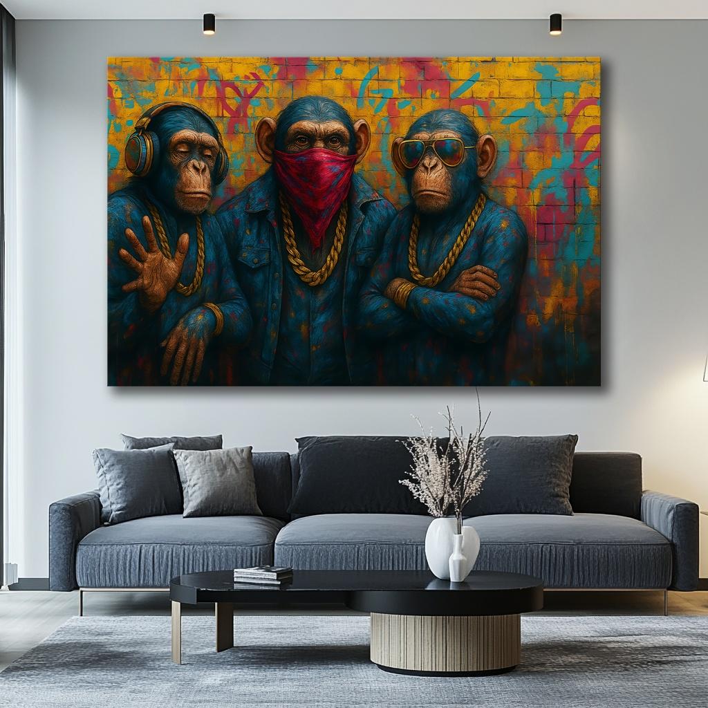 Cooles Affen Leinwandbild 120x80 cm - Street Art für Ihre Wand – Ansicht 7