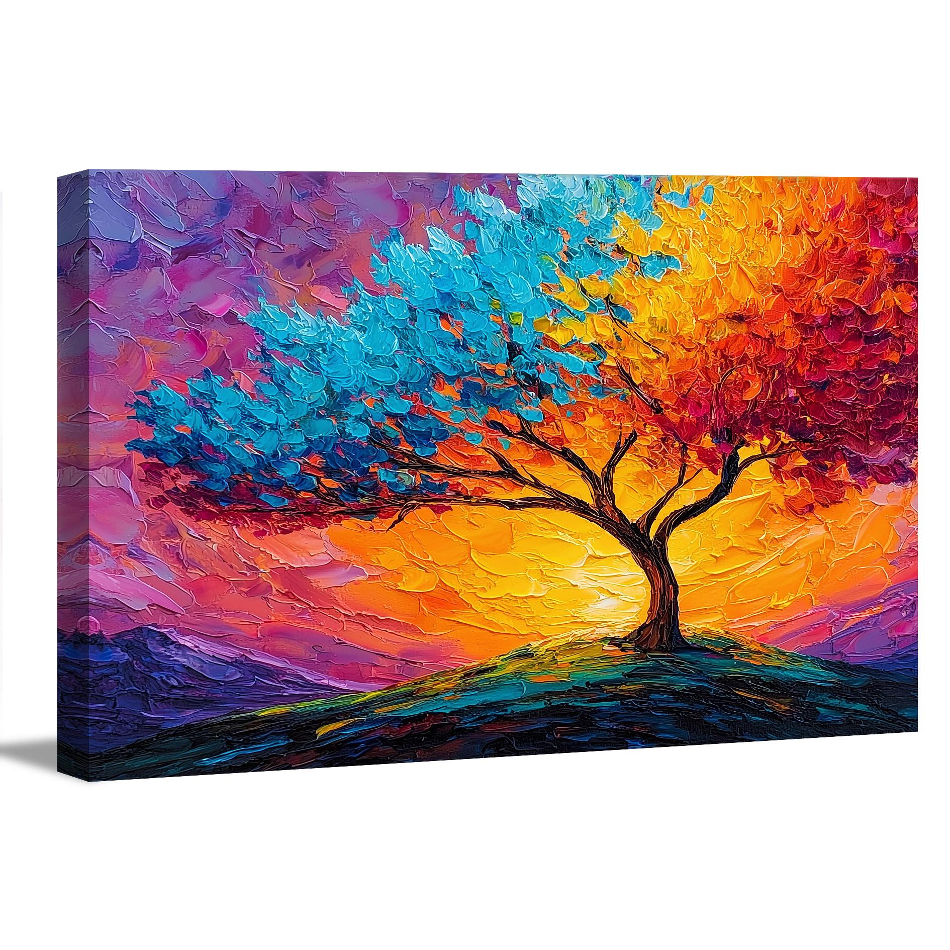 Bild fertig gerahmt bunter Baum 120 x 80 cm 5081