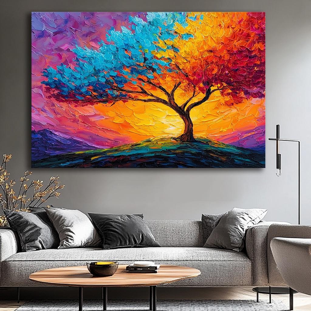 Bild fertig gerahmt bunter Baum 120 x 80 cm 5081 – Ansicht 8