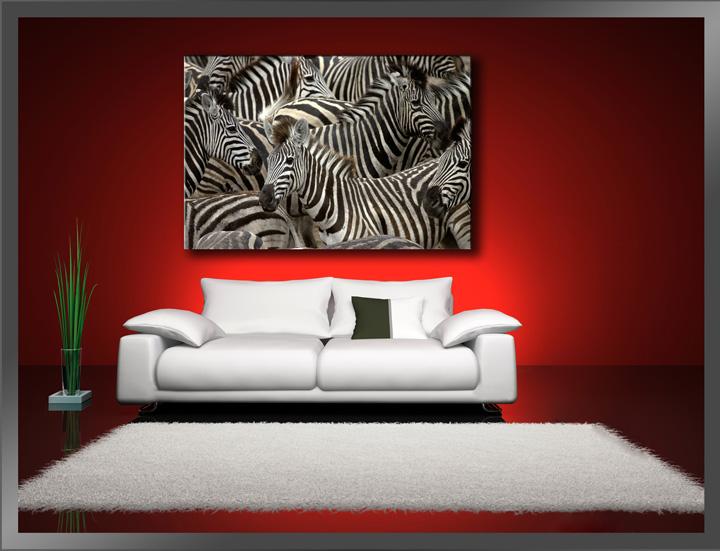 Afrika Leinwandbild mit Zebras 120x80 cm fertig gerahmt – Ansicht 2