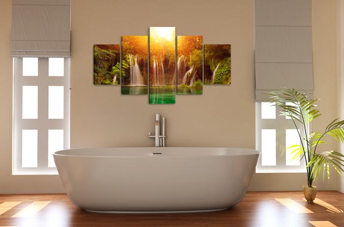 Leinwandbild Wasserfall 5-teilig – 150x80 cm mit Rahmen – Ansicht 3
