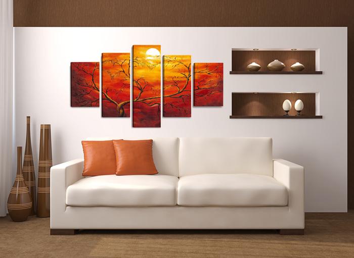 Rotes Leinwandbild Baum 150x80 cm – 5-teiliges Wandbild – Ansicht 2