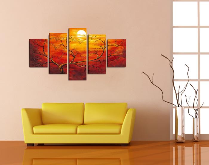 Rotes Leinwandbild Baum 150x80 cm – 5-teiliges Wandbild – Ansicht 3