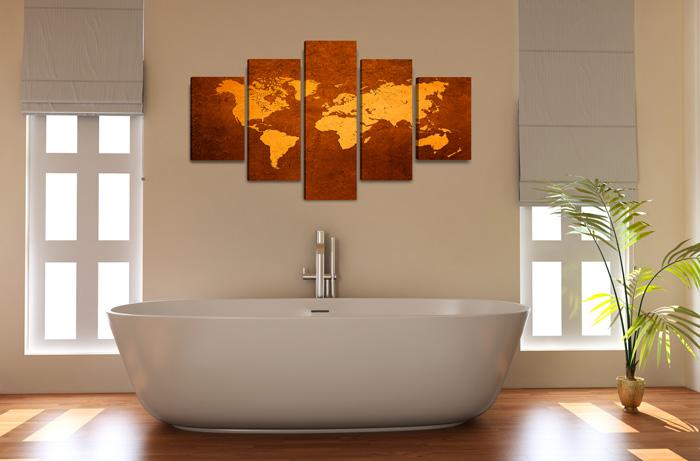 Weltkarte Leinwandbild 5-teilig – 150x80 cm XXL Format – Ansicht 3