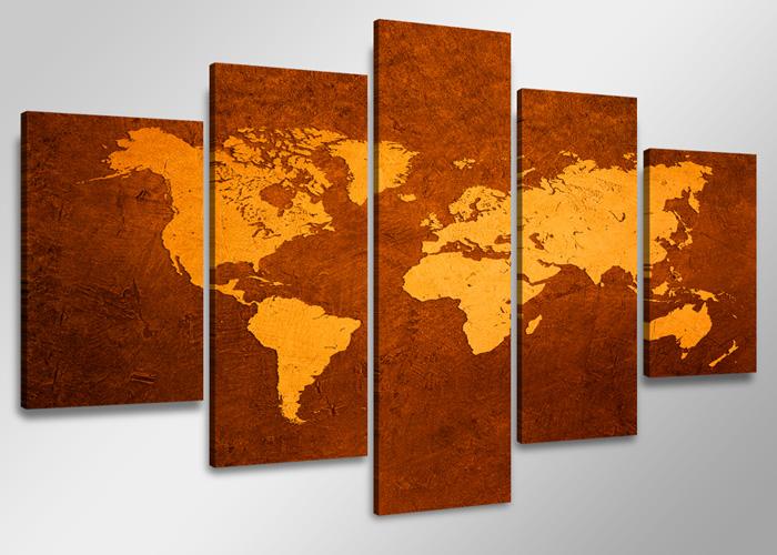 Weltkarte Leinwandbild 5-teilig – 150x80 cm XXL Format – Ansicht 4