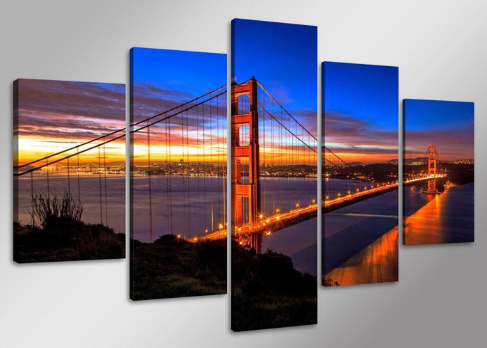 Leinwand Bild fert gerahmt Golden Gate Bridge160cm XXL 5 5512 – Leinwandbild 160x80 cm 5-teilig kaufen