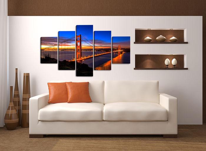 Golden Gate Bridge Leinwandbild 150x80cm 5-teilig – Ansicht 2
