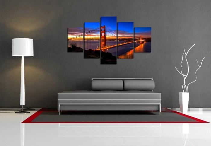 Golden Gate Bridge Leinwandbild 150x80cm 5-teilig – Ansicht 4