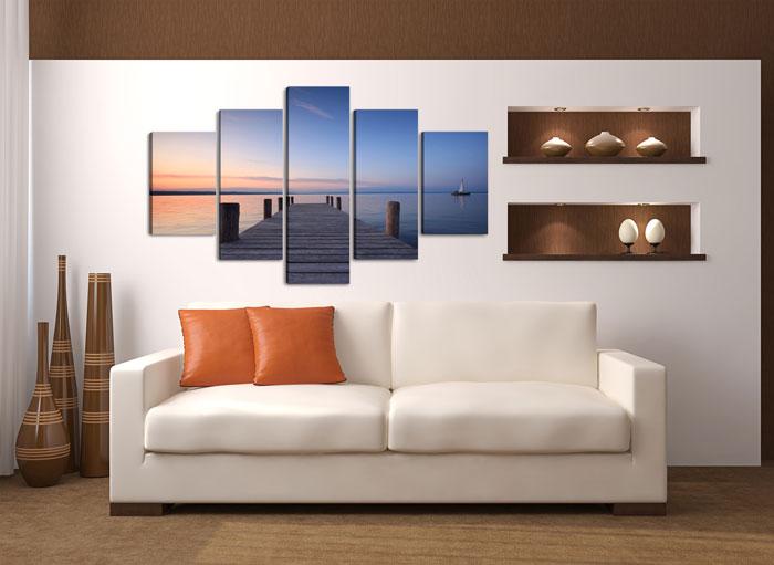 Leinwandbild See Steg - 5-teiliges Wandbild 150x80cm – Ansicht 2