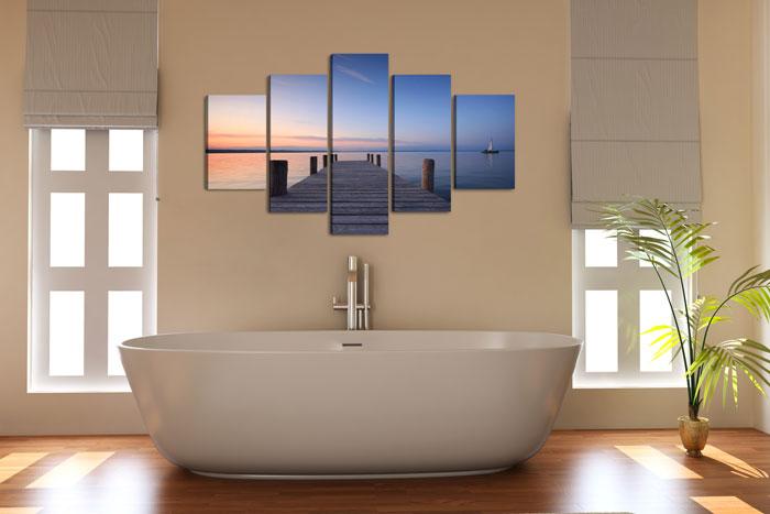 Leinwandbild See Steg - 5-teiliges Wandbild 150x80cm – Ansicht 3