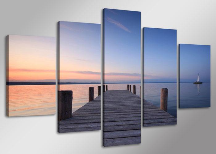Leinwandbild See Steg - 5-teiliges Wandbild 150x80cm – Ansicht 4