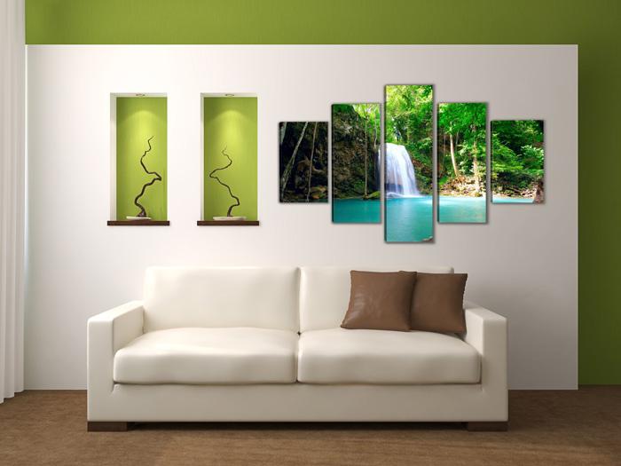 Leinwandbild Wasserfall - 5teiliges Wandbild 150x80cm