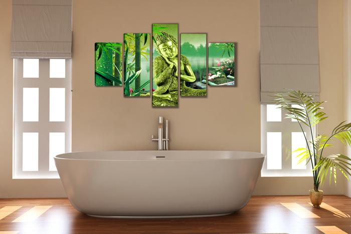 Buddha Leinwandbild 150x80cm - 5-teiliger Druck mit Rahmen – Ansicht 2