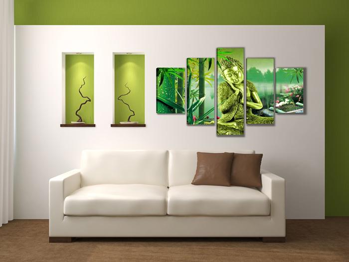 Buddha Leinwandbild 150x80cm - 5-teiliger Druck mit Rahmen – Ansicht 3