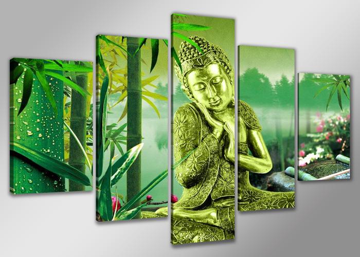 Buddha Leinwandbild 150x80cm - 5-teiliger Druck mit Rahmen – Ansicht 4