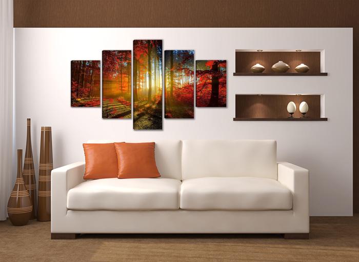 Leinwandbild Herbst Bäume - 5 teiliges Wandbild 150x80 cm – Ansicht 2