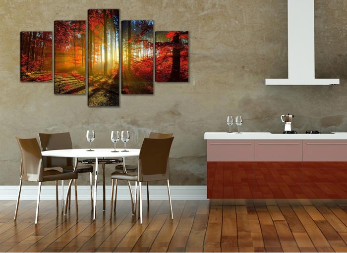Leinwandbild Herbst Bäume - 5 teiliges Wandbild 150x80 cm – Ansicht 3
