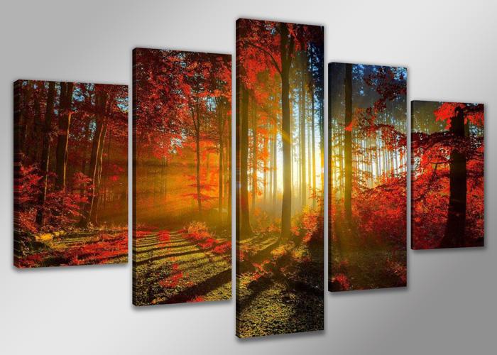 Leinwandbild Herbst Bäume - 5 teiliges Wandbild 150x80 cm – Ansicht 4